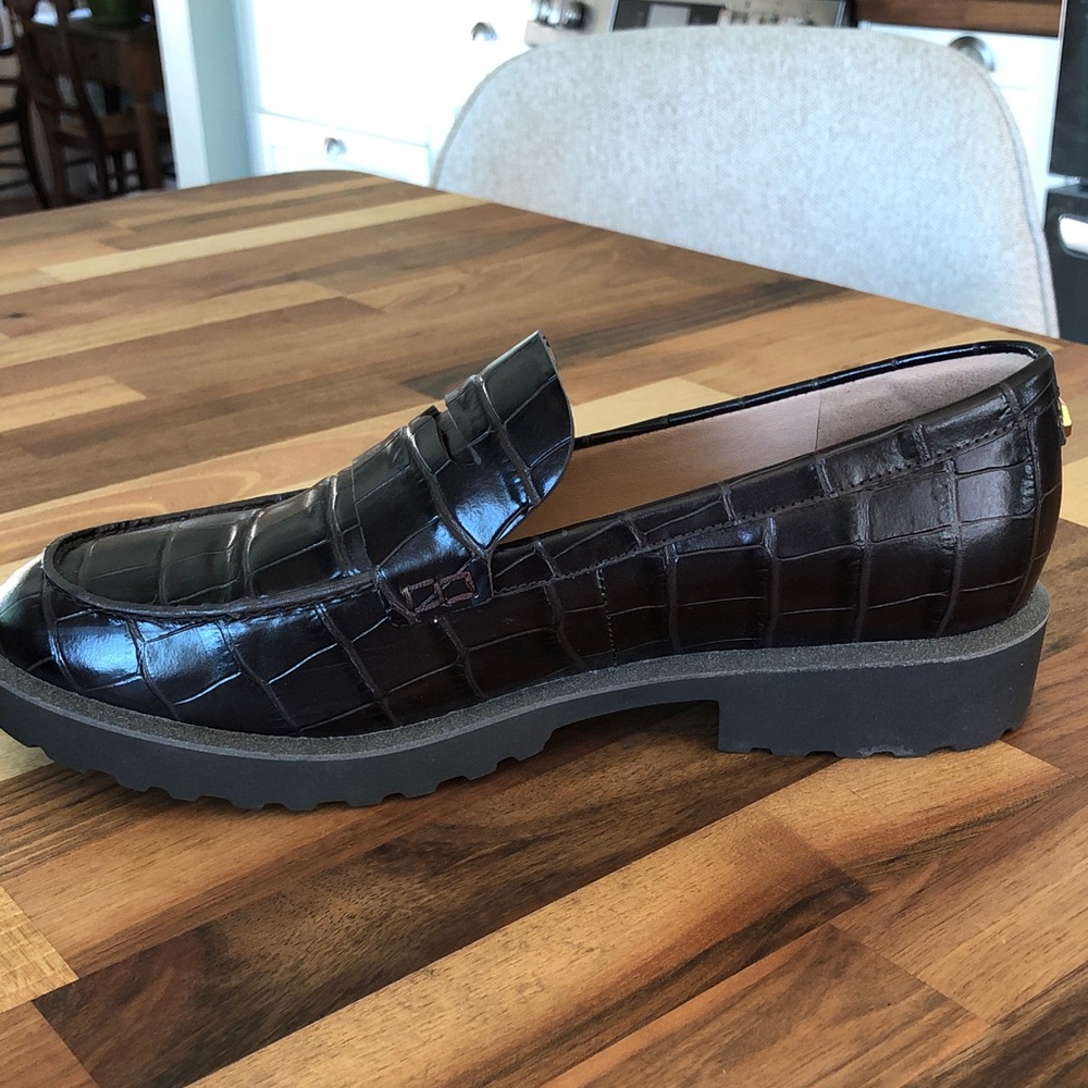 Cole Haan Brown Croc-Embossed Penny Loafers - Picture 7 of 11